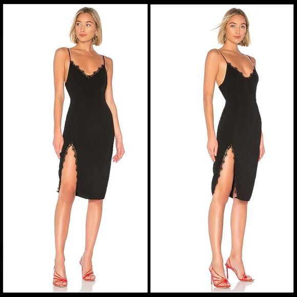 superdown Dresses & Skirts - Superdown Women's Black Midi Dress Size XS Lace Fitted Black Side Slit